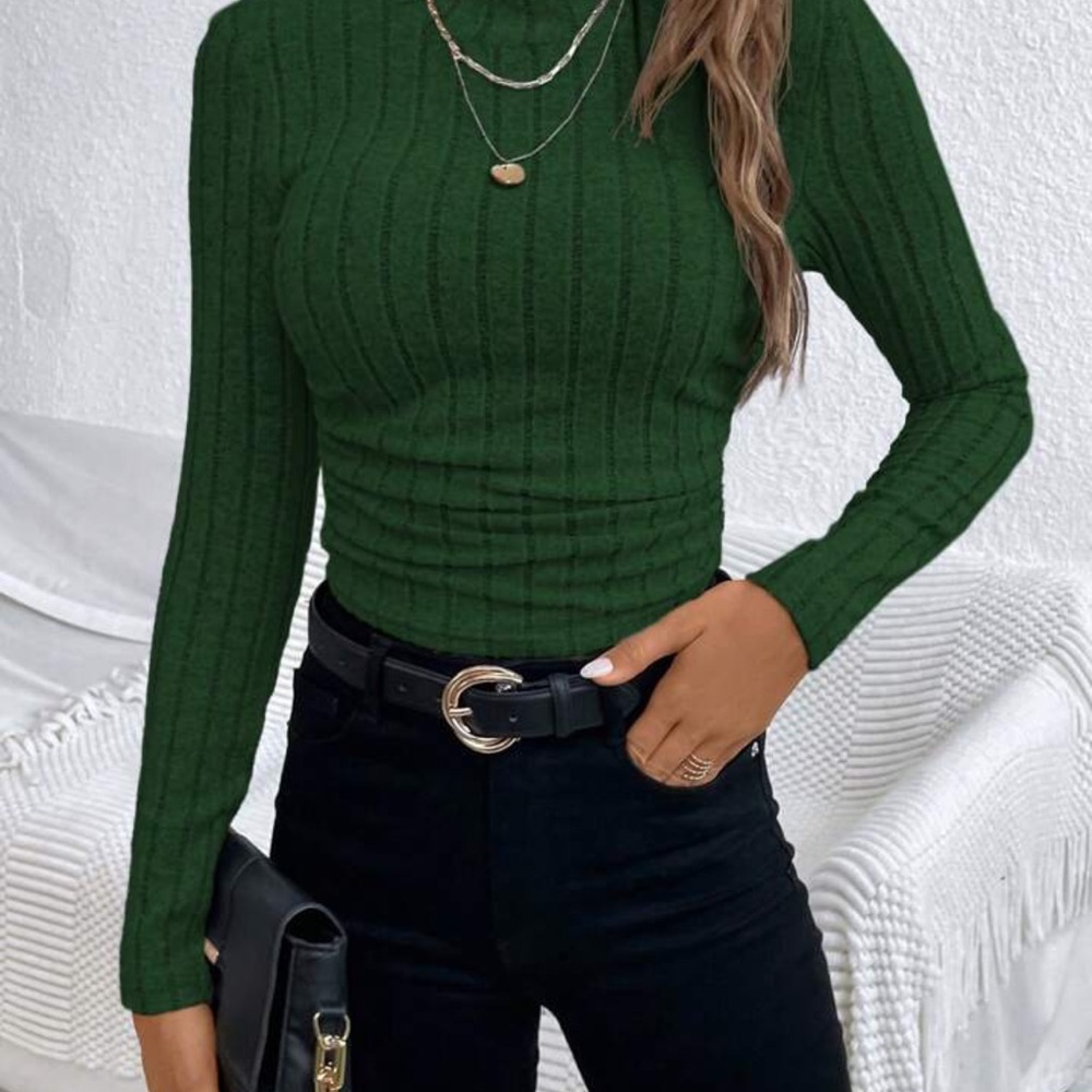 SHEIN Green Ribbed Long Sleeve Top